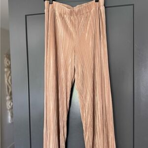 Tan Pleated Wide-Leg Pants